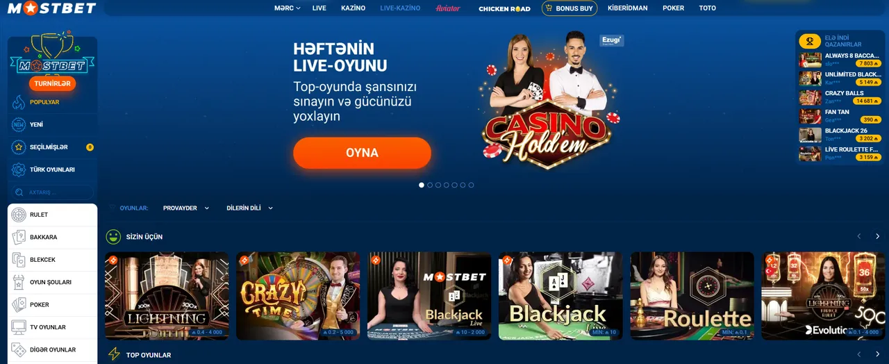 MostBet canlı kazino bölməsi və rulet masaları